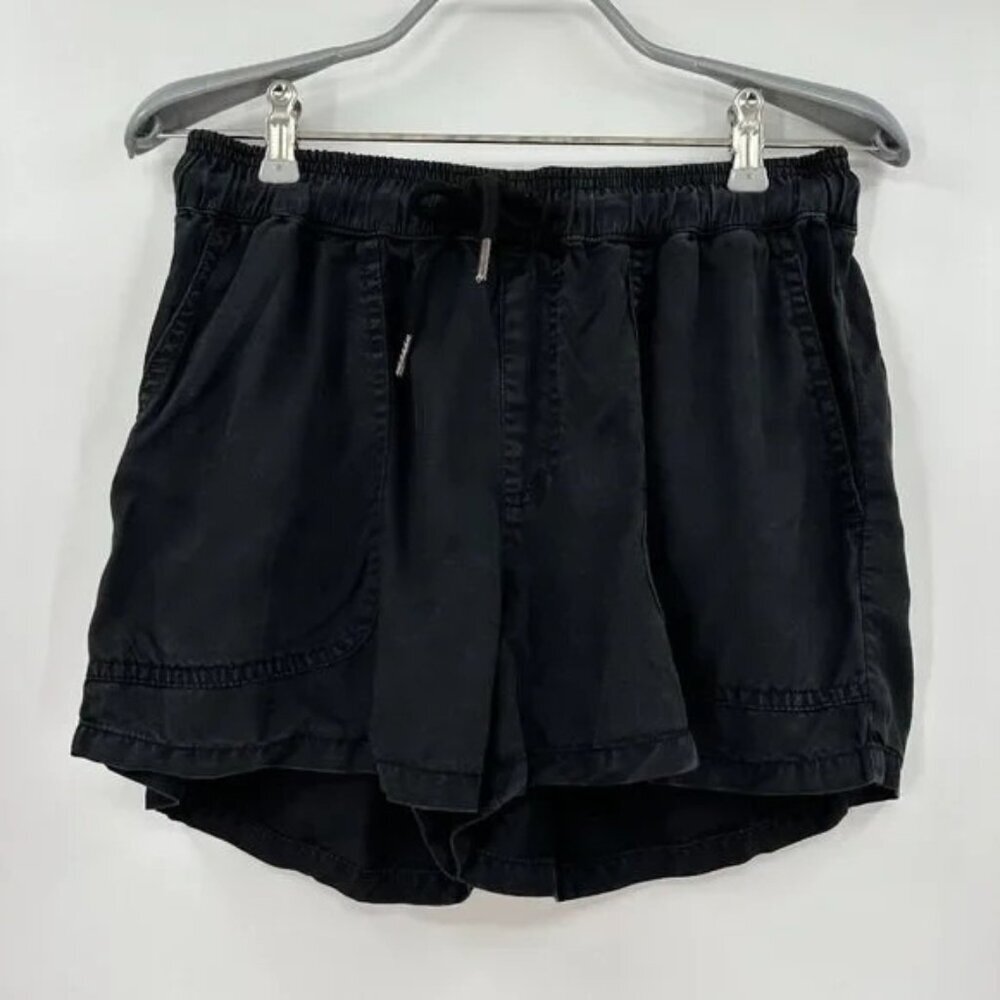 Quince Vintage Wash Tencel Utility Shorts size S Small in Black Elastic Waist
